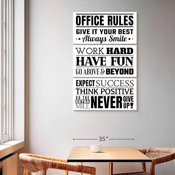 Elephant Stock - Fun Office Rules Wall Art - Vertical Multi Panel Canvas - 3 Piece Living Room Wall Decor - Digital Art Inspirational And Typography Multi Piece Wall Art - White And Black Decor - 42" x 65"