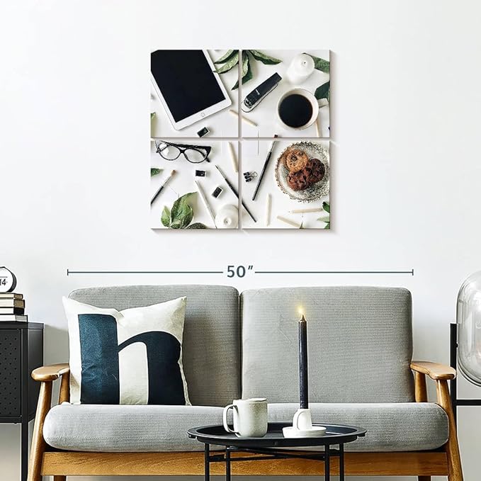 ElephantStock - Workspace Wall Art - Square Multi Panel Canvas - 4 Piece Home Office Wall Decor - Photography Profession Multi Piece Wall Art - Brown And Green Decor - 26" x 26"