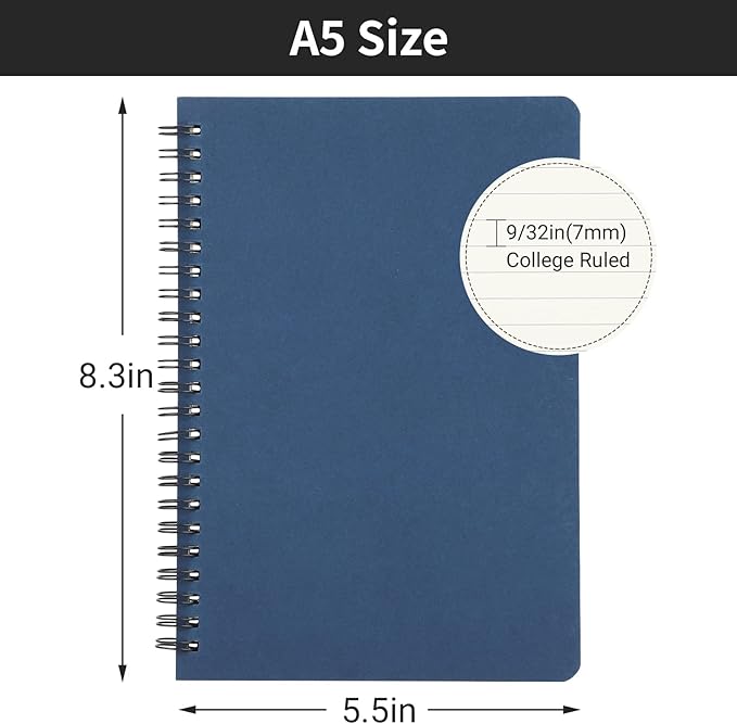EUSOAR Students Ruled Spiral Notebook, A5 12packs 5.5"X8.3" 120 Pages Lined Travel Writing Notebooks Journal, Memo Notepad Sketchbook, Students Office Business Diary Ruled Book Journal-6 Colors