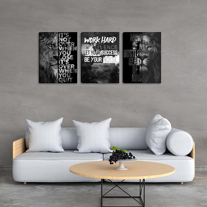 Success Wall Art Motivational Canvas Wall Art Inspirational Entrepreneur Quotes Posters Prints 3 Pieces Inspiring Office Wall Decor Home Living Room Bedroom Framed Artwork (60" Wx28 H)