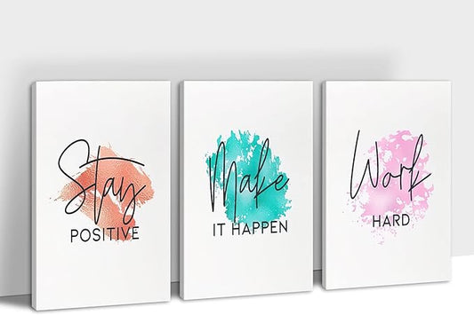 SHMAO Office Canvas Wall Art Motivational Wall Decor, 3 Piece Stay Work Make Print Pictures for Office Wall Decor Women Inspirational Framed Artwork Home Office Decor 16”x24”x3 Panels