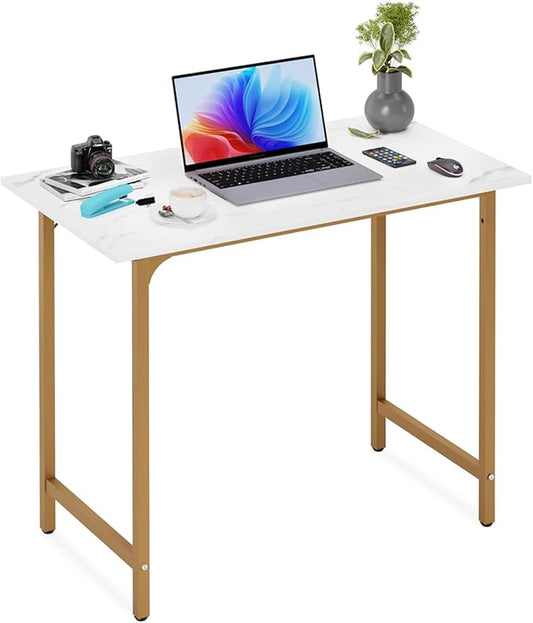 BestOffice Computer Desk,Home Office Desk, Modern Simple Style for Home Office Study Writing (Gold, 32 Inch)