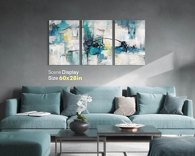 GIFTTWART Modern Abstract Wall Art – Teal Canvas Painting for Living Room, Bedroom, Dining Room, Office, Kitchen, Large 60x28 inch