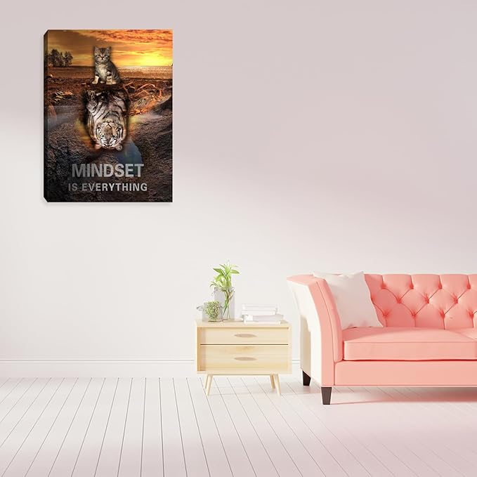 Inspirational Positive Quote Wall Decor Motivational Canvas Wall Art Mindset Wall Art Tiger Posters Prints Inspiring Cat Painting for Office Bedroom Living Room Decor Framed Ready to Hang 18"x24"