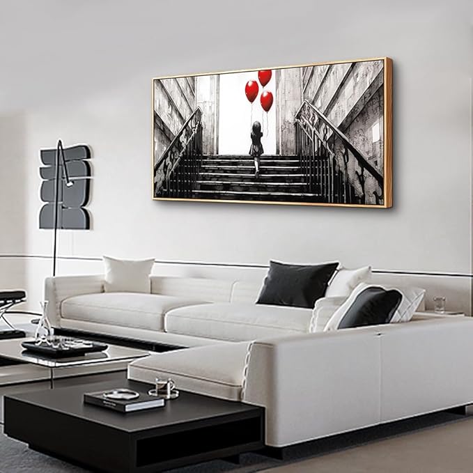 MHARTK66 Wood Framed Canvas Wall Art For Bedroom Wall Decor For Living Room Office Decoration Banksy Black And White Abstract Wall Painting Kid Graffiti Street Pictures Artwork Girl's Room Home Decor