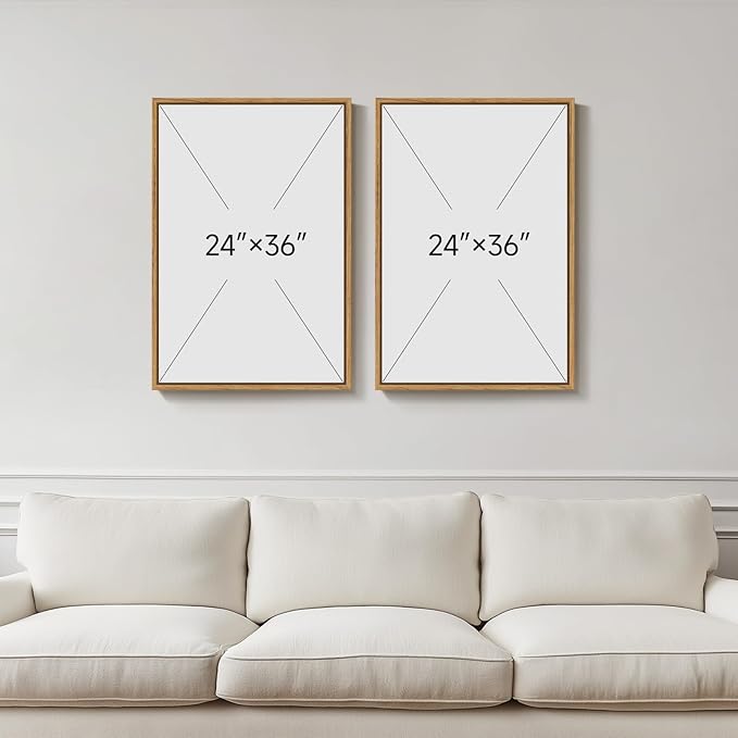 Large Framed Boho Desert Wall Art for Living Room, Set of 2 Sun and Moon Cactus Landscape Canvas Artwork for Walls, Mid Century Modern Bohemian Painting Print Bedroom Home Office Wall Decor, 24x36 In