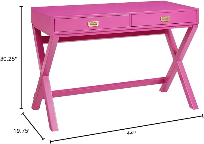 Linon PG138RSP01U Linon Home Decor Peggy Raspberry Pink Writing Desk Desk, Raspberry Pink, 44"W x 20"D x 30"H