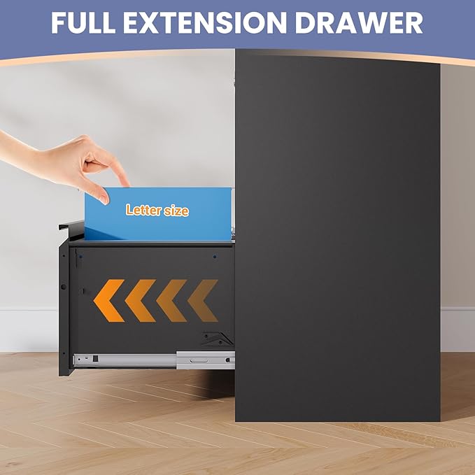 3 Drawer Lateral File Cabinet, Office Storage Cabinet with 3 Wide&Deep Drawers and Locking Doors, Black Metal Cabinet with Adjustable Shelves for Home Office, Fits A4/Letter/Legal Size Folders