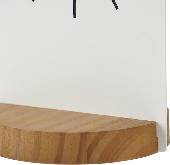 SOFFEE DESIGN One-Piece Table Clock Iron Sheet with Wooden Base Ins Style, Desktop Clock Non Ticking Battery Operated for Living Room Bedroom Home Decor, White