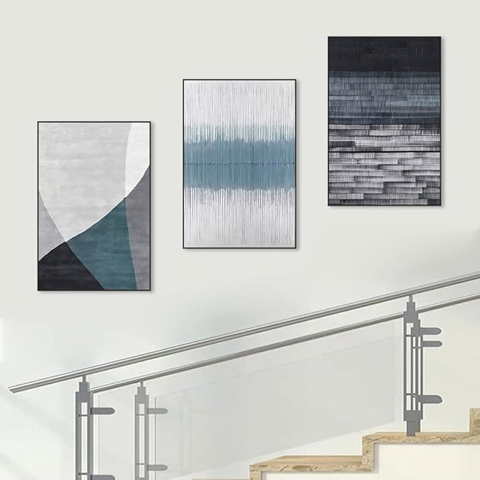 ARTKN Modern Wall Art Set of 3, Abstract Canvas Blue Wall Art for Living Room Bedroom Office,Navy Large Framed Wall Decor(Blue, 24" X 32" X 3 pieces)
