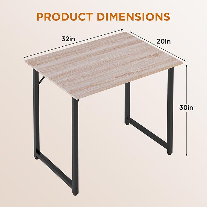 PayLessHere | 32 Inch Computer Desk | Nature | Office Desk with Metal Frame, Adjustable Feet | Water-Resistant, Scratchproof Surface | Sturdy Writing Table for Home Office or Study | Pack of 1