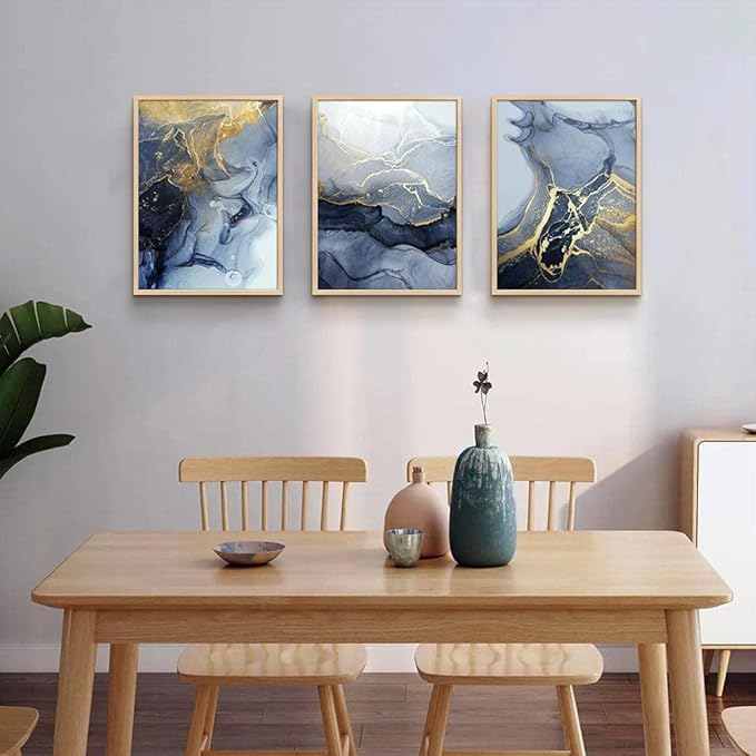 Framed Wall Art for Living Room Abstract Wall Decor for Bedroom Abstract Ink painting Wall Artworks Hang Pictures for Office Decoration 3 Panels Home Decor Posters Natural wood Framed Art Prints