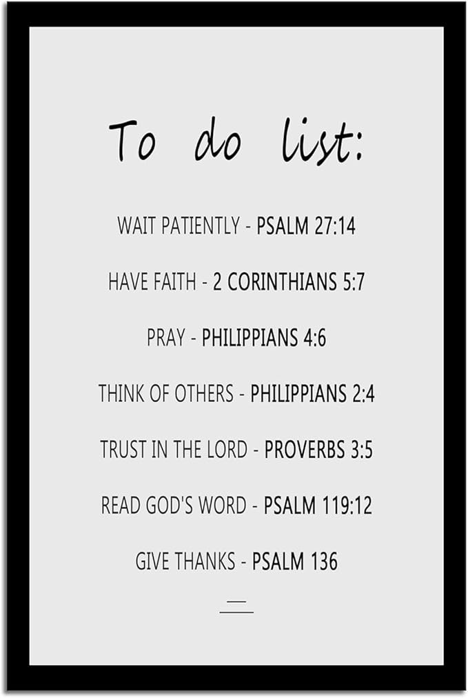 Inspirational Wall Art The Christian To Do List:Psalm,2 Corinthians,Philippians,Proverbs Motivational Faith-Based Poster Positive Quotes for Church Home Indoor Framed Ready to Hang [12" W X 18" H]