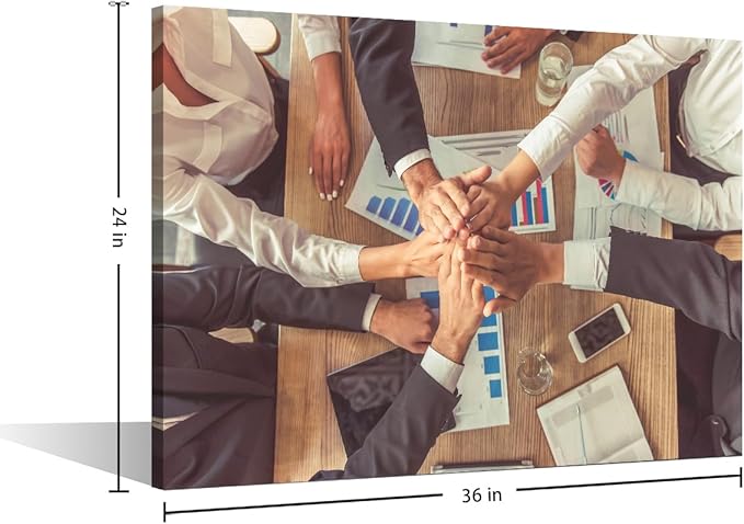 Canvas Art Wall Decor Top View of Beautiful Business People In Formal Wear Holding Hands Together While Sitting In The Office 1 Panel Large Wall Art Teamwork Posters Pictures (24"Wx36"H)