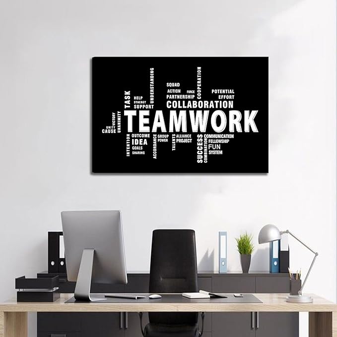 Inspirational Teamwork Canvas Wall Art Home Office Wall Decor Picture Minimalist Team Work Inspirational Quotes Poster Print for Living Room Bedroom Office Man Cave Decoration Ready To Han