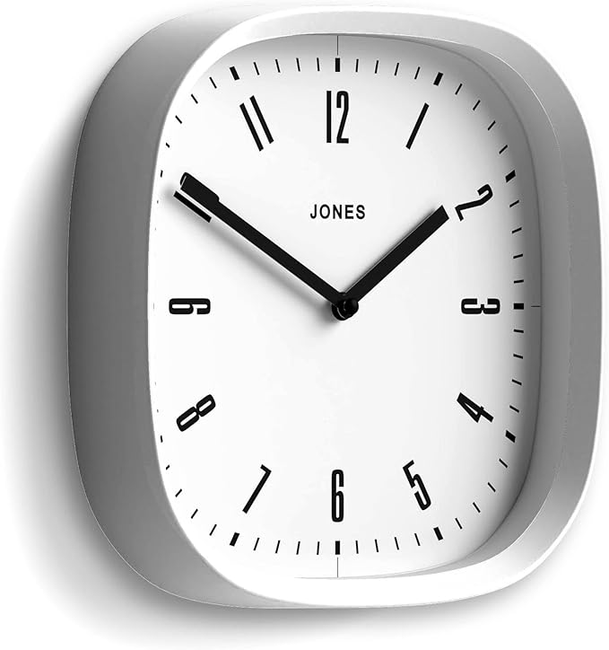 JONES CLOCKS® Marvel Wall Clock | Modern Retro Rounded Square Clock | 10 inch | White | Cool Designer Look for Kitchen, Living Room or Office