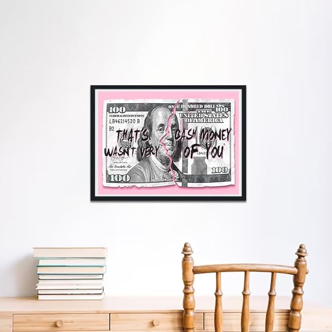 Money Wall Art Pink Dollar Posters Inspirational Entrepreneur Canvas Print Artwork Motivational Wall Decor Suitable for Office Living Room Decor Ready to Hang 12X16inch
