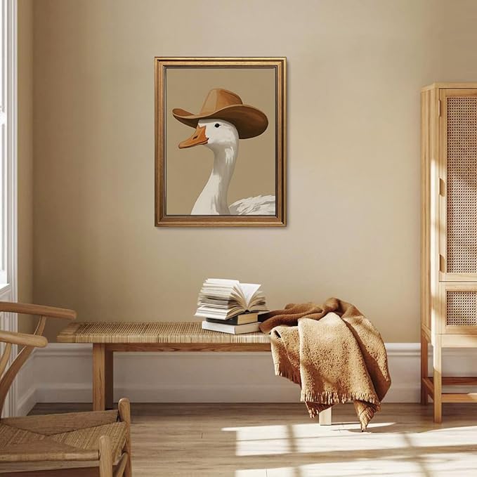 Gold Framed Wall Art Vintage Canvas Wall Art Trendy Cowboy Duck Modern Maximalist Artwork Prints Picture for Living Room Bedroom Farmhouse Bathroom Office Decor, 16x24
