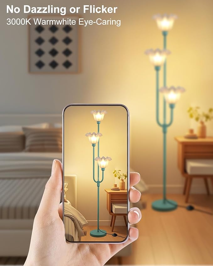 Lightdot 66IN Flower Floor Lamp 3-Lights Vintage Floor Lamps with 3000K Warm White Bulbs Included for Wedding Party Modern Tall Standing Lamp for Living Room/Bedroom/Sofa Beside/Corner Decor