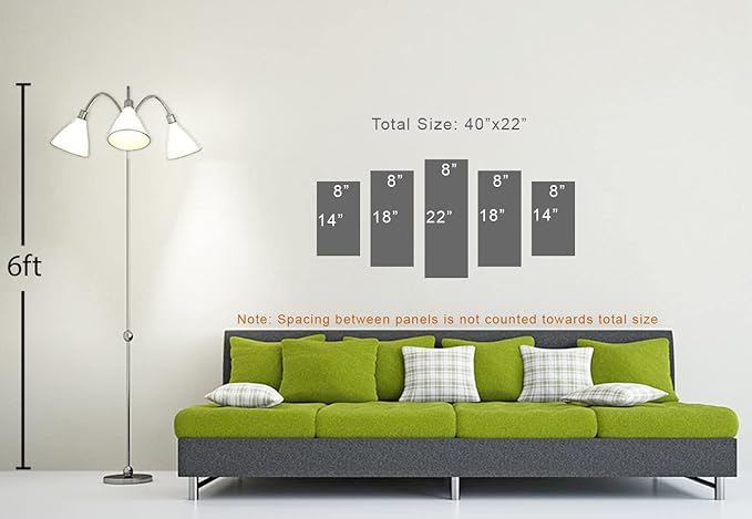 40 x 22 TOTAL - Landsape of lines Wall Art Canvas Geometric Print modern minimalis - 5 Panel Diamond Split