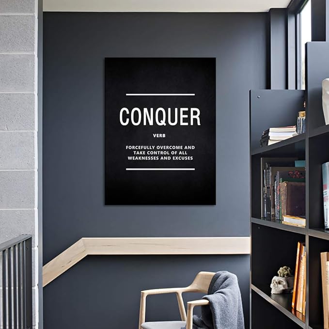 Inspirational Wall Art Motivational Posters Conquer Verb Modern Inspiring Office Quotes Positive Motto Canvas Painting Picture Prints Artwork Decor for Home Office Framed Easy to Hang (18”Wx24”H)