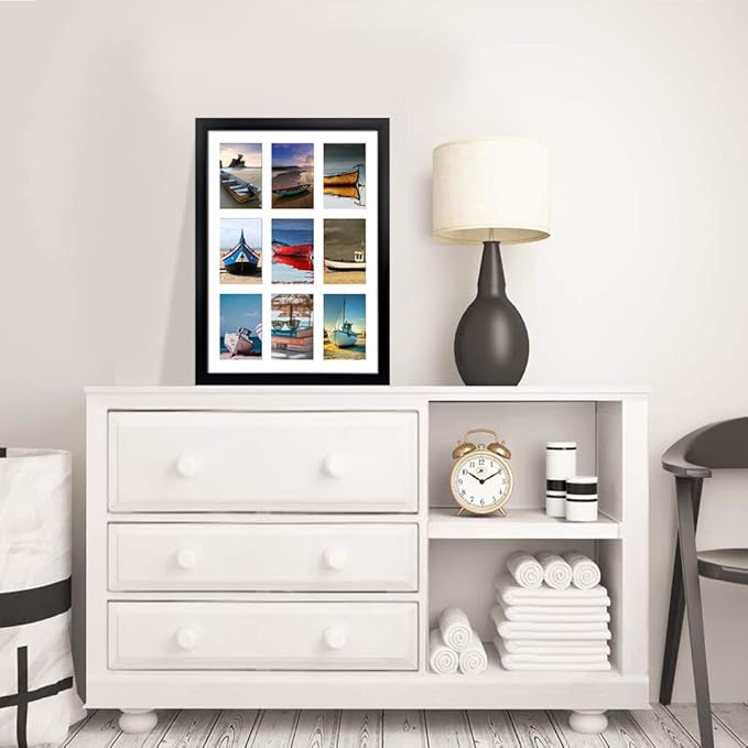 HORLIMER 9 Openings 4x6 Picture Frames Collage Set of 2, Black Multi Photo Frame for Wall Hanging, Horizontally or Vertically Display