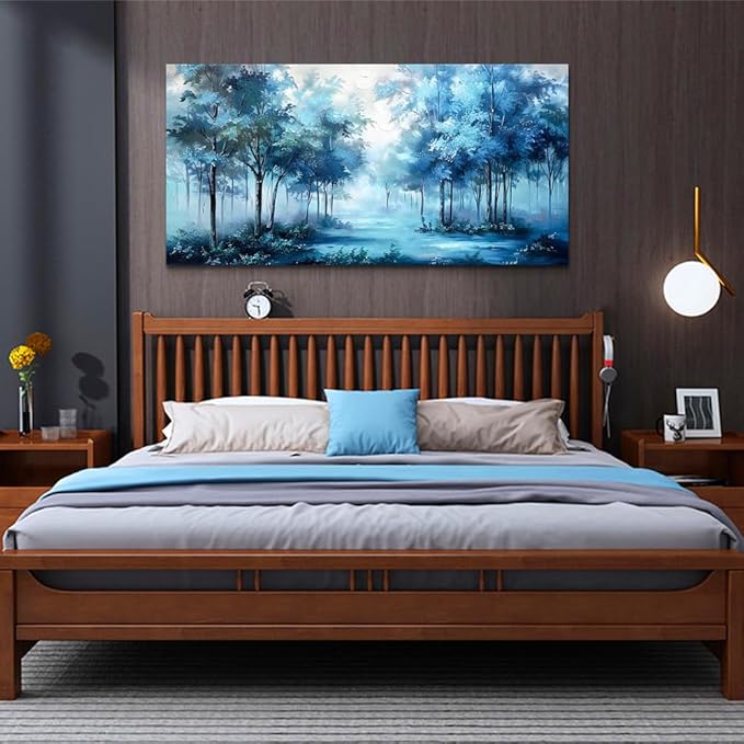 Wapluam Wall Art For Living Room Canvas Wall Decor For Bedroom Foggy Forest Landscape Wall Pictures Trees Wall Paintings Office Decorations Stretched and Framed Canvas Prints Art Home Decor Mural