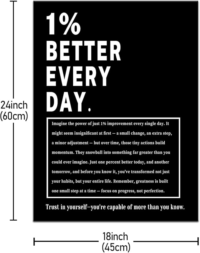 1% Better Every Day Inspirational Canvas Wall Art Motivational Poster for Office Classroom Fitness Gym Decor Positive Quotes Picture Print for Men Women Growth Mindset Ready to Hang [18''Wx24''H]