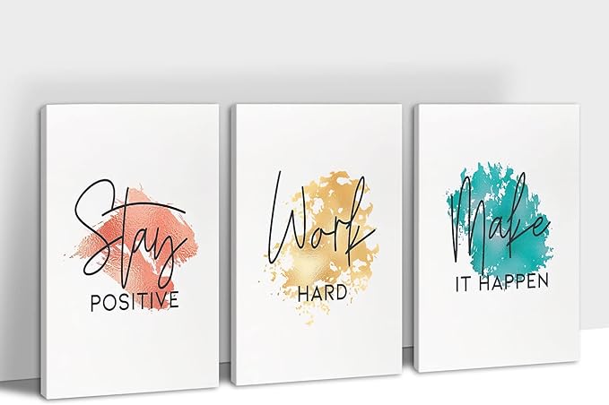 SHMAO Office Canvas Wall Art Motivational Wall Decor, 3 Piece Stay Work Make Print Pictures for Office Wall Decor Women Inspirational Framed Artwork Home Office Decor 24”x36”x3 Panels