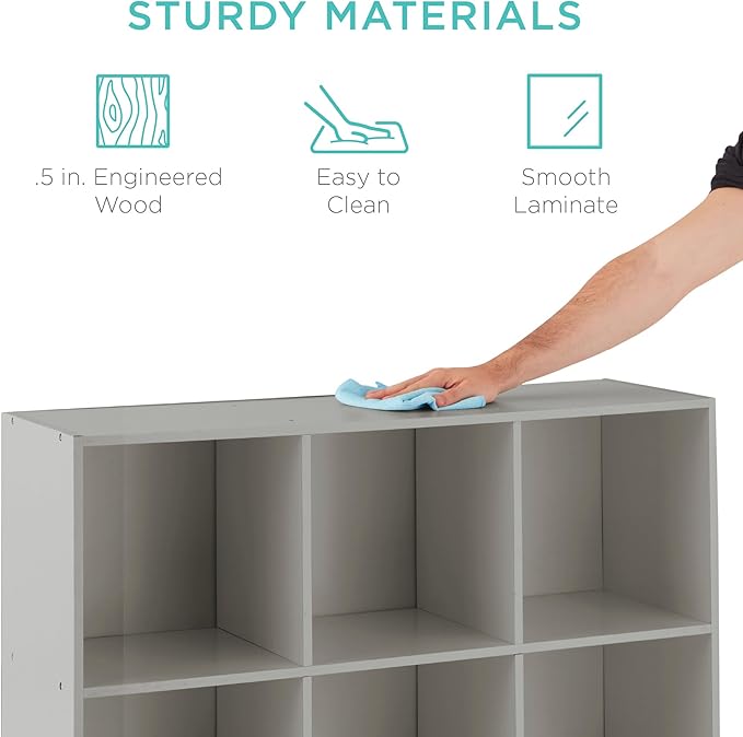 Best Choice Products Kids Bookcase 9-Cube Storage Organizer, 13.5in Shelf Opening, Bookshelf, Toy Storage, Customizable w/ 3 Removable Back Panels – Gray