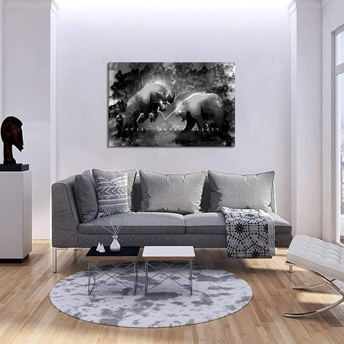 Novatique Market Trading Poster Wall Art Inspirational Entrepreneur Quotes Abstract Posters Wall Decor Money Never Sleeps Motivational Picture Painting for Living Room Bedroom, 24 x 36inch