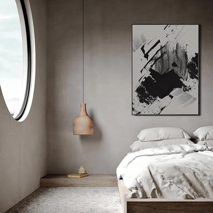 Black and White Abstract Canvas Wall Art Set,Geometric Painting Stroke Spiral Rings Shapes Illustrations Print Art Decorative Nordic Calm/Zen for Living Room, Bedroom, Office Decor 16x24x3pcs