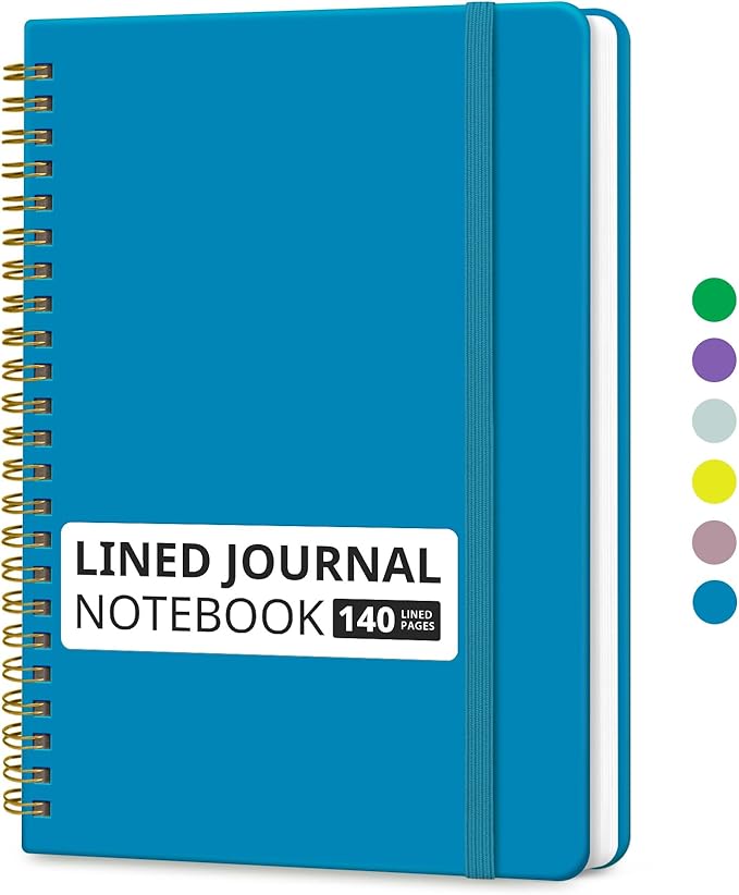 Taja Lined Spiral Journal Notebook for Women & Men, 140 Pages, College Ruled Hardcover Notebook for Work & Note Taking, Journals for Writing, A5(5.7" x 7.9") – Azure Blue