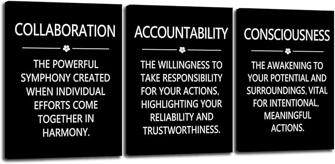 Motivational Quotes Accountability Inspirational Painting Wall Art 3 Pieces Canvas Print Collaboration Inspiring Office Decor Poster Framed Living Room Wall Decor Ready to Hang [36" W X 16" H]