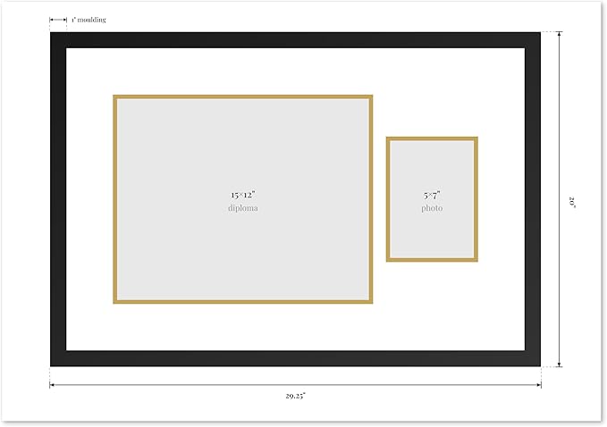 Diploma Frame With Photo Opening Gold Bamboo Oyster Shell Over Gold Mat - Fits 15 x 12 Degree and Picture Made in the USA