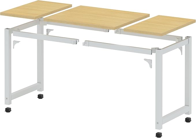 NSdirect 63" Computer Desk,Large Home Office Desk Wide Workstation 1 inch Thicker Tabletop for Writing,Games and Home Work PC Desk Modern Finish Wood Board and Sturdy Steel Legs,Oak+White