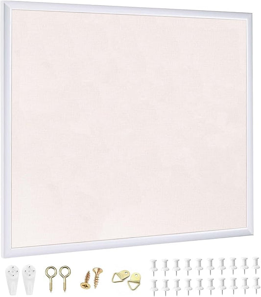 20x30 inch Large Linen Bulletin Board, Cork Board for Walls, White European Frame Style, Vision Board, Pin Wood, Ideal for Shool, Home and Office