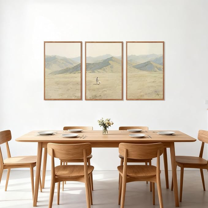 CHDITB Jesus Leaves The 99 Parable of The Lost Sheep Framed Canvas Wall Art(16"x24"), 3 Panels Boho Mountain Nature Landscape Artwork Prints, Large Religious Christian Bible Story Faith LDS Gift Decor for Home Office Bedroom