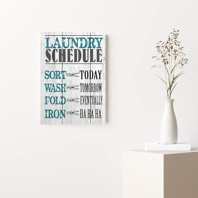 RCVTVPV Vintage Laundry Room Wall Art Laundry Schedule Funny Rules Poster Laundry Room Art Canvas Wall Art For Home Office Framed Ready to Hang 8"x12"