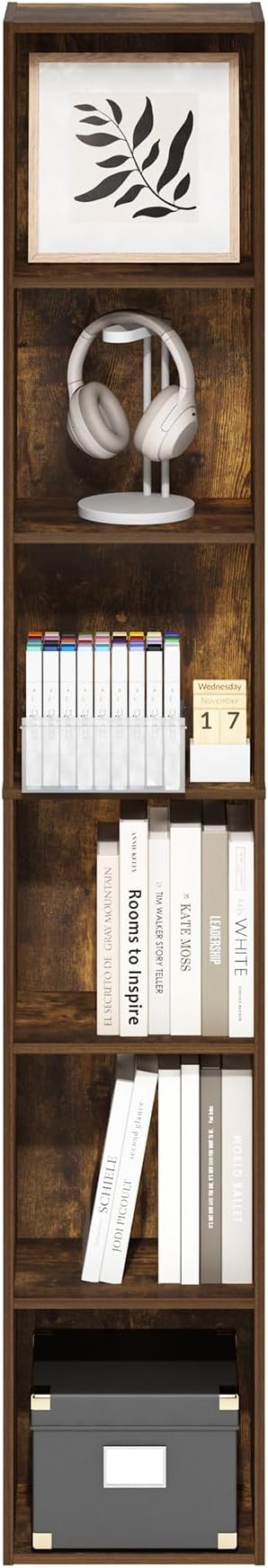 Furinno PASIR Book Shelf, 6-Tier Bookcase, Tall Standing Bookshelf, Open Storage Shelf, 9.4 x 12 x 71 Inches, for Home Office, Living Room, Amber Oak