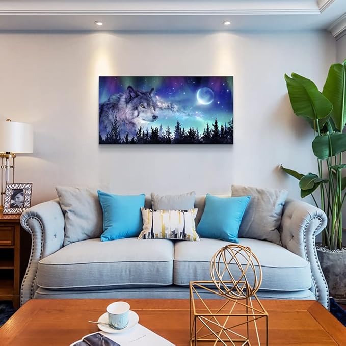 Canvas Wall Art For Living Room Large Wall Decor Paintings For Bedroom Modern Family Wall Decorations For Office Abstract Aurora Scenery Canvas Art Wolf Decor Pictures Artwork Posters Home Decor