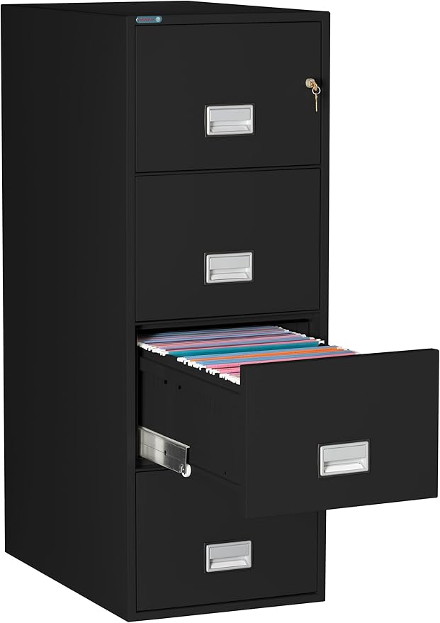 31 inch 4-Drawer Vertical Fireproof File Cabinet – Legal and Letter Size Filing – Key Lock – Water Resistant Seal – Fire and Impact Rated – Black Finish – Model LGL4W31B