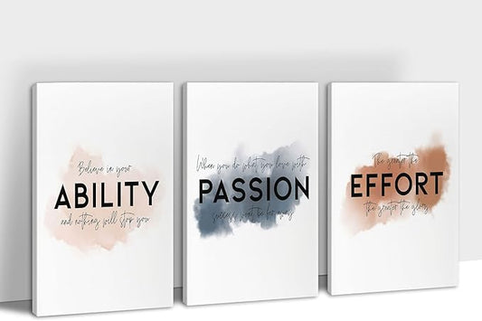 SHMAO Office Canvas Wall Art Motivational Wall Decor, 3 Piece Ability Passion Effort Print Pictures for Office Wall Decor Women Inspirational Framed Artwork Home Office Decor 24”x36”x3 Panels