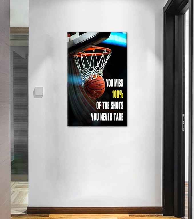 Yatsen Bridge Inspirational Basketball Canvas Wall Art Inspirational Sport Painting Canvas Print Motivational Quotes Decor for Office & Gym Decor Framed Ready to Hang - 44x28 inch