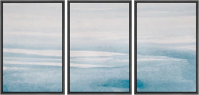 SIGNWIN 3 Piece Framed Canvas Wall Art Blue Sky Watercolor Nature Wilderness Illustrations Abstract Traditional Relax/Calm Home Artwork Decoration for Living Room,Bedroom - 24"x36"x3 Black
