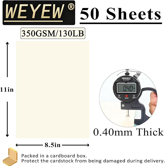 50 Sheets 130lb Cream Cardstock, 8.5" x 11", Extra Heavy Duty Off-White Paper for Card Base DIY Craft Card Making, 130LB Cover 350 GSM