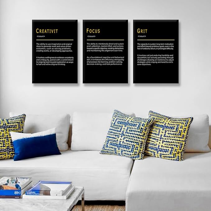WYJDFART CREATIVITY FOCUS GRIT Noun 3 Pieces Inspirational Wall Art that Achieve the Goal Printed Canvas Poster Motivational Wall Decor for Office Home Bedroom Workplace[60''Wx 28''H]
