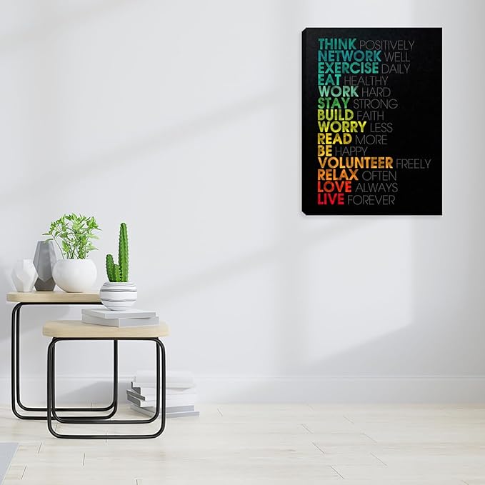 Inspirational Black Canvas Wall Art Motivational Positive Quotes Office Wall Decor Painting Picture Poster Art Prints Living Room Bedroom Workplace Office Framed Artwork Decorations 12"x16"