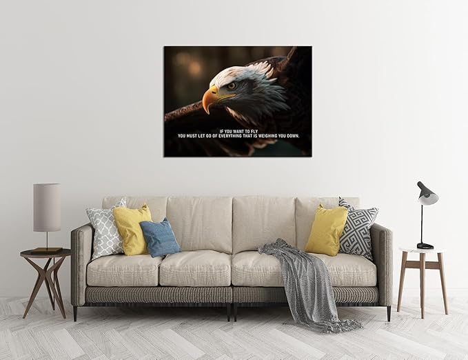 Eagle Inspirational Canvas Wall Art Inspiration Animal Painting Pictures Motivational Quotes If You Want To Fly Prints Artwork Modern Living Room Home Office Decor Framed Ready to Hang[30''W x 40''H]