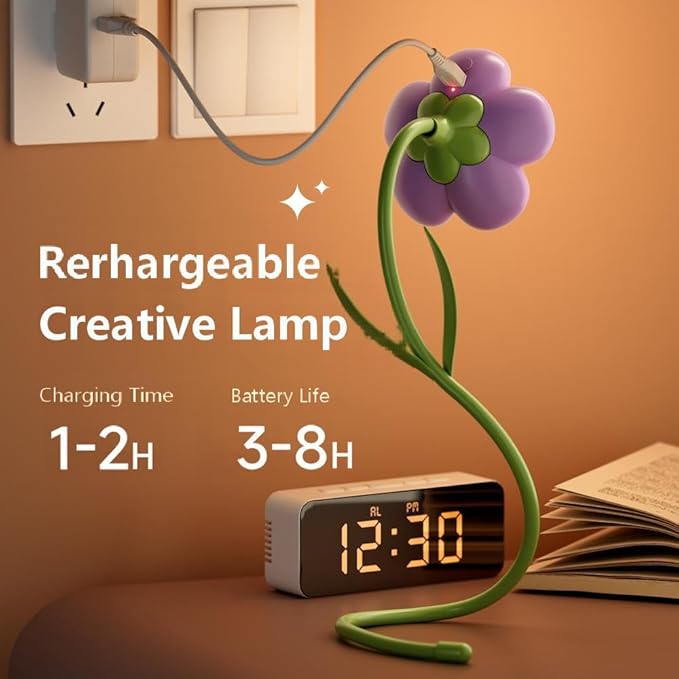 Rechargeable Flower Desk Lamp Infinite Dimming Trichromatic Temperature Adjustable Brightness Memory LED Light for Bedroom Study Office (Orange,Rose)